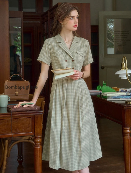 elena-v-neck-lapel-plaid-dress