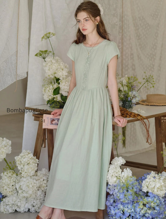 malia-round-neck-lace-embroidered-100-cotton-dress-green