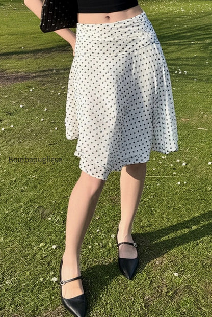 polka-dot-low-waist-ruffle-hem-a-line-skirt
