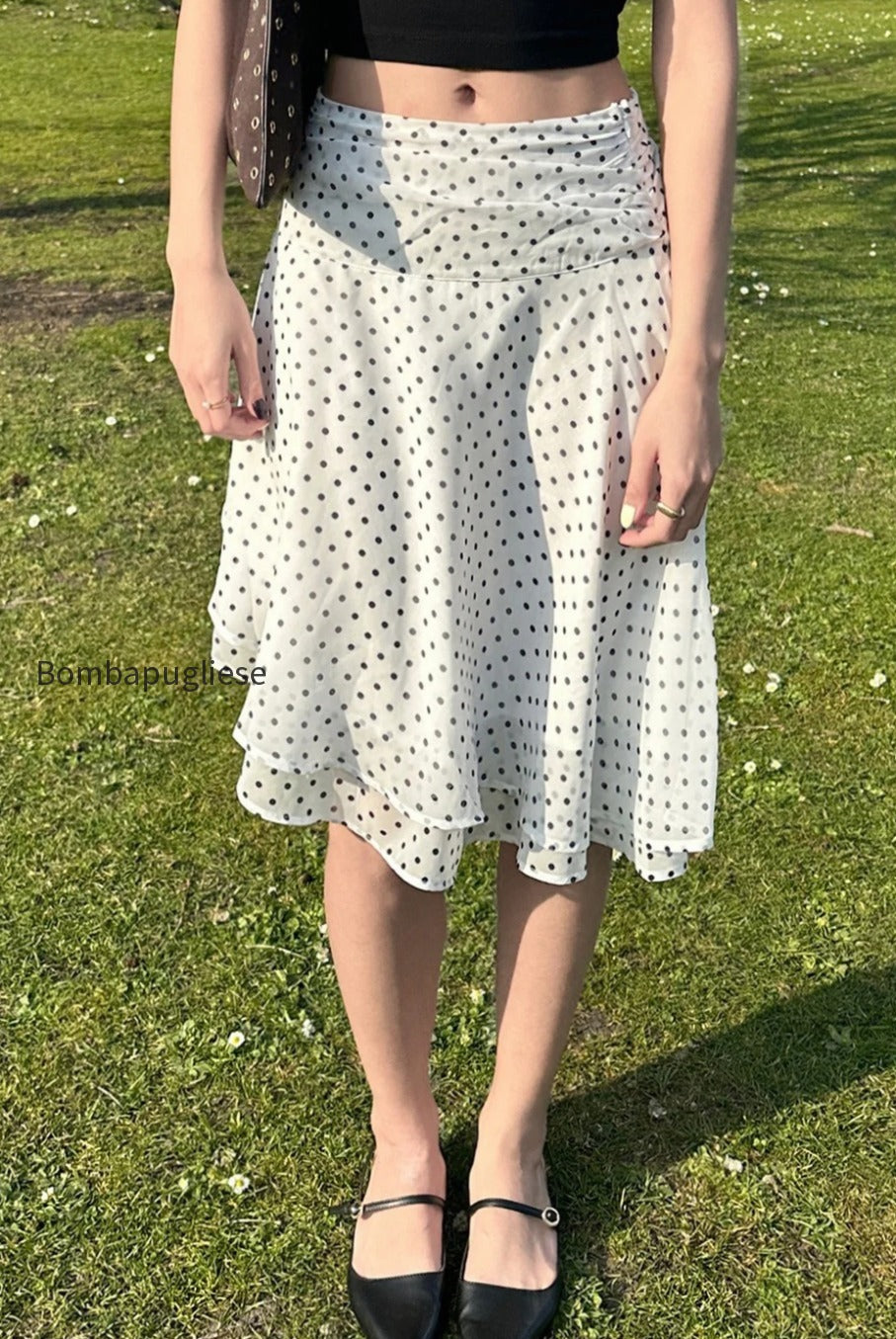 polka-dot-low-waist-ruffle-hem-a-line-skirt