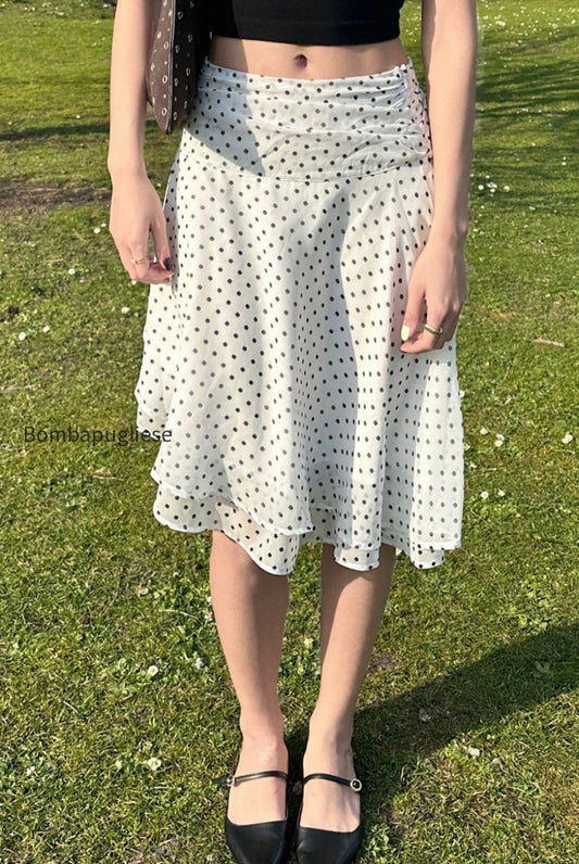 polka-dot-low-waist-ruffle-hem-a-line-skirt