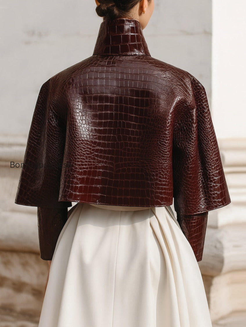 minimalist-cape-collar-glossy-crocodile-eco-leather-jacket