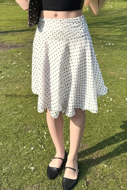 polka-dot-low-waist-ruffle-hem-a-line-skirt