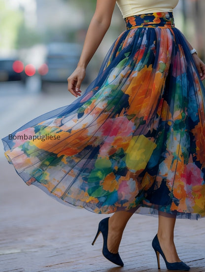 artistic-watercolor-print-mesh-paneled-skirt