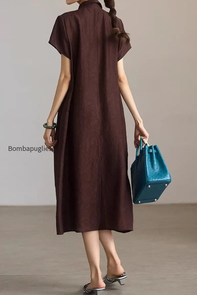 linen-blend-jacquard-a-line-shirt-dress-in-brown