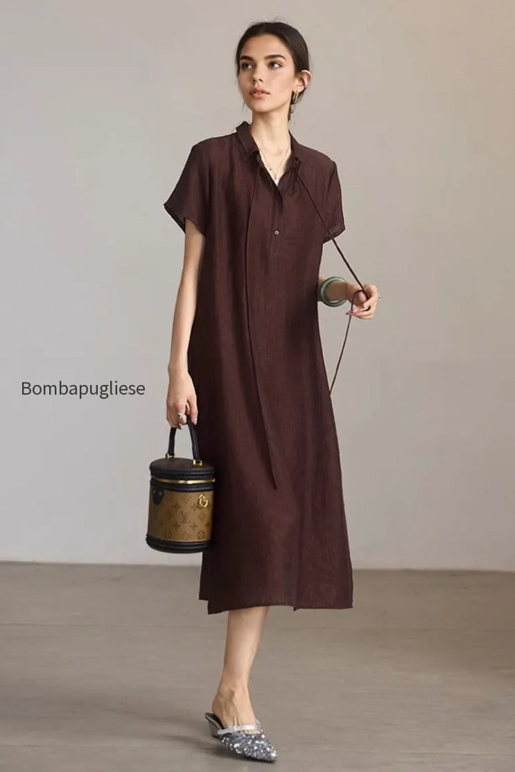 linen-blend-jacquard-a-line-shirt-dress-in-brown