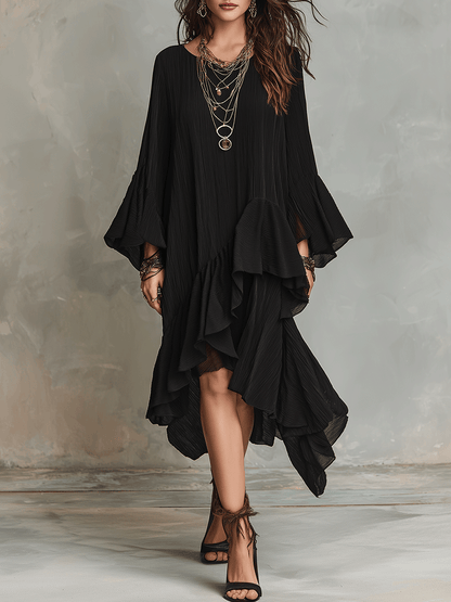 elegant-asymmetric-ruffle-black-boho-midi-dress-las3