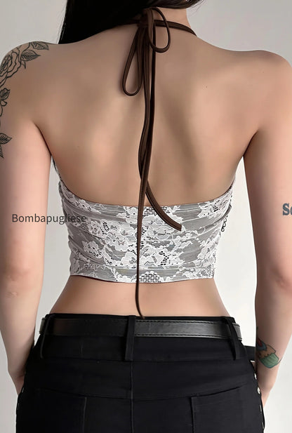 chic-color-block-lace-insert-tie-waist-backless-halter-top