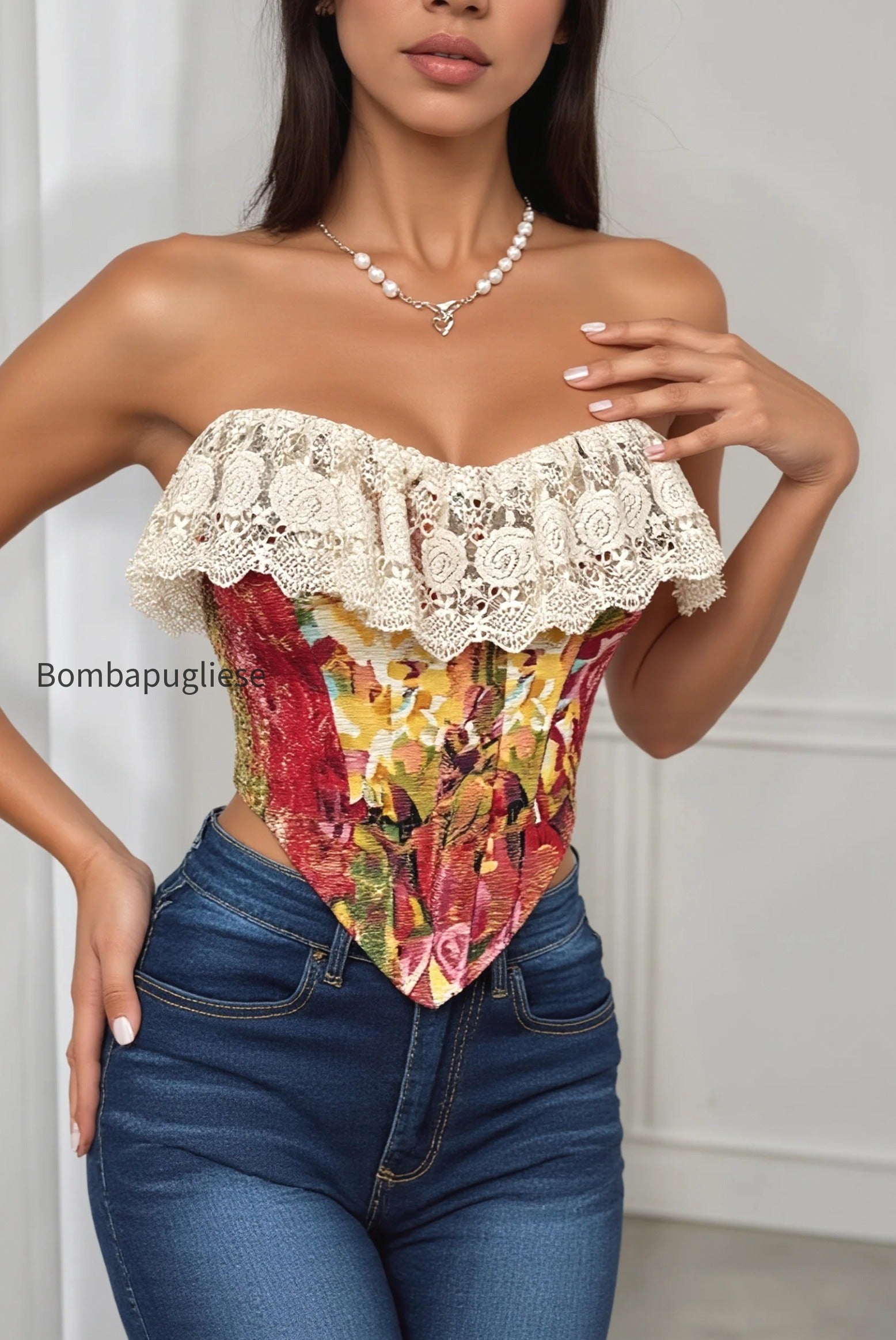 art-print-lace-panel-boned-vintage-jacquard-cami-blouse