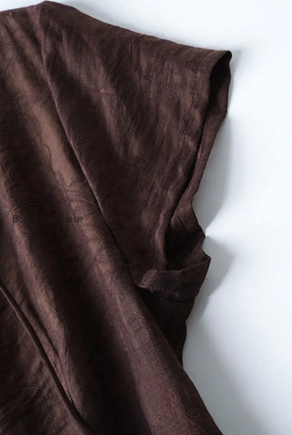 linen-blend-jacquard-a-line-shirt-dress-in-brown