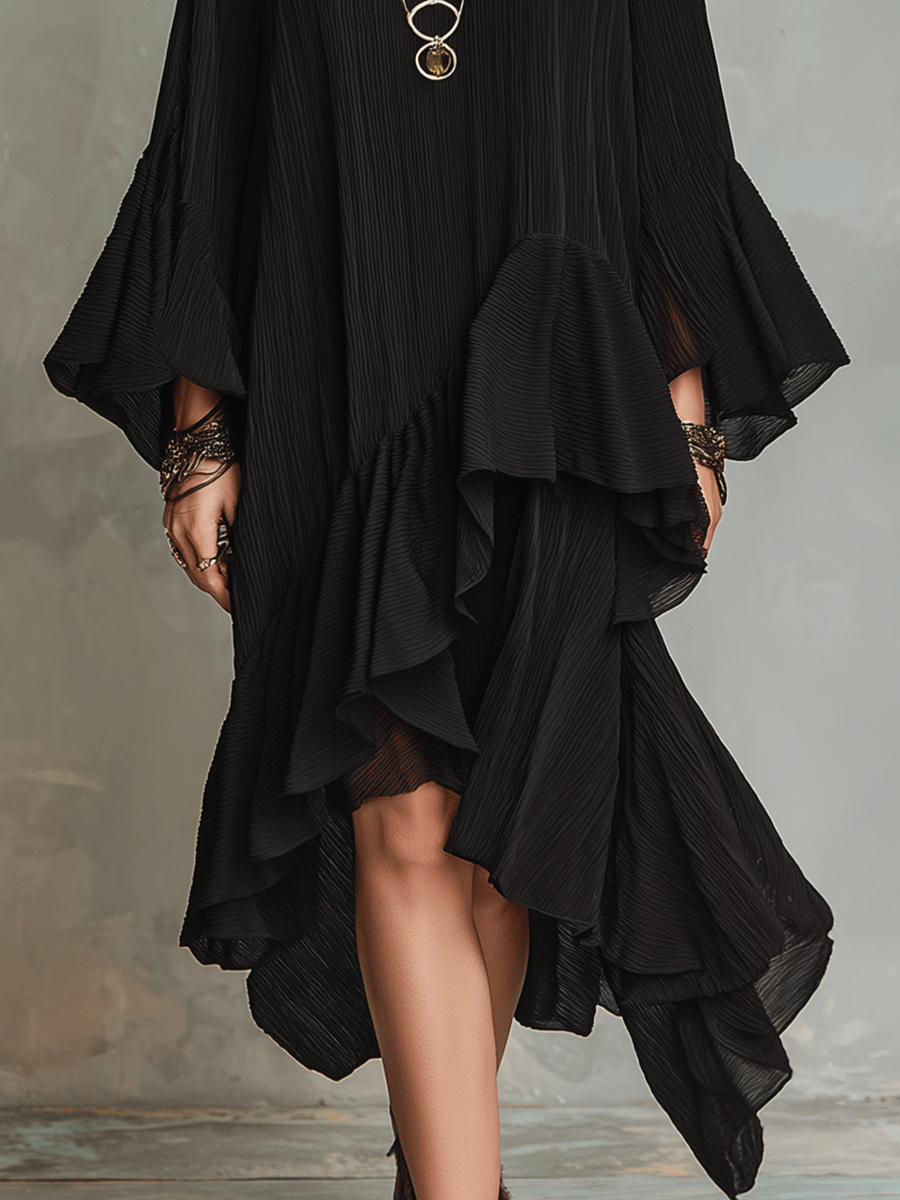 elegant-asymmetric-ruffle-black-boho-midi-dress-las3