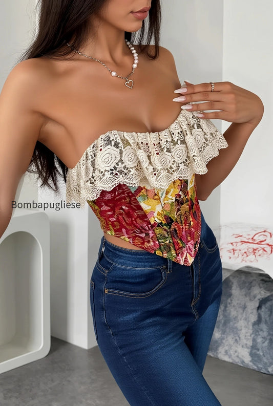 art-print-lace-panel-boned-vintage-jacquard-cami-blouse