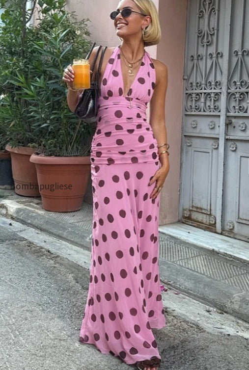 vintage-polka-dot-halter-v-neck-maxi-dress
