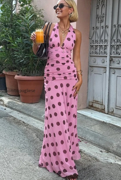 vintage-polka-dot-halter-v-neck-maxi-dress