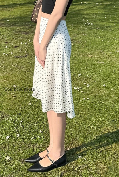 polka-dot-low-waist-ruffle-hem-a-line-skirt