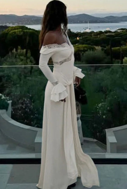 v-neck-lace-trim-flounce-sleeve-tie-maxi-lace-dress
