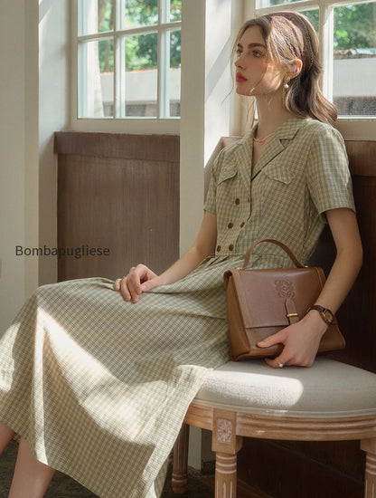 elena-v-neck-lapel-plaid-dress