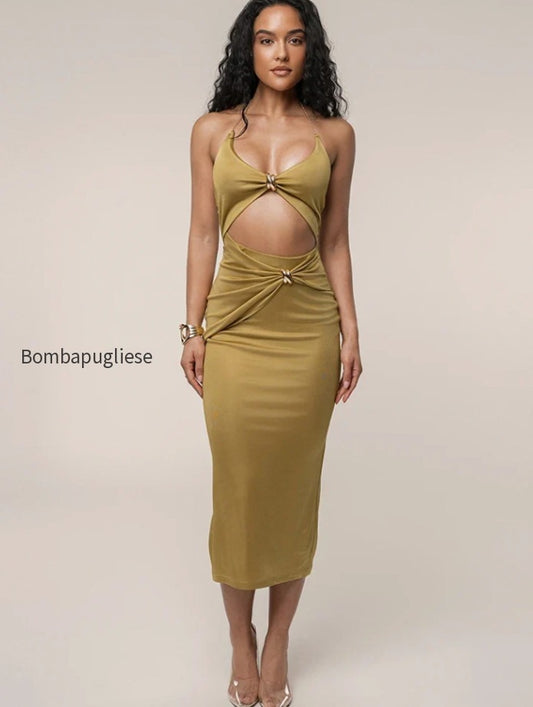 cutout-chain-metal-halter-midi-dress